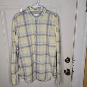 Calvin Klein classic fit long sleeve  yellow and gray  plaid shirt men's…